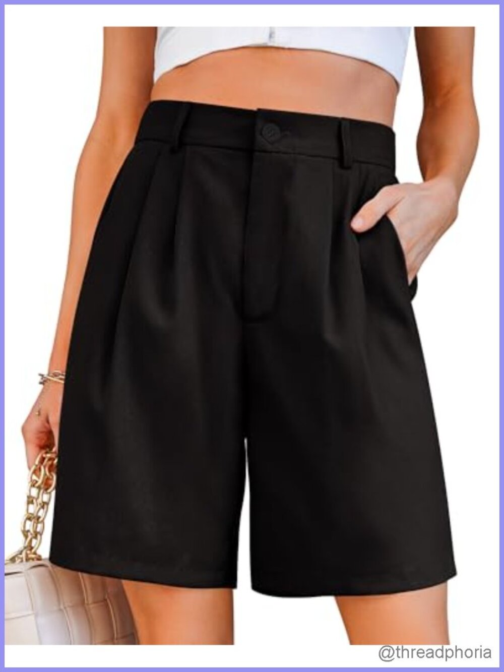 High Waisted Bermuda Shorts Pleated Dress Shorts with Pockets